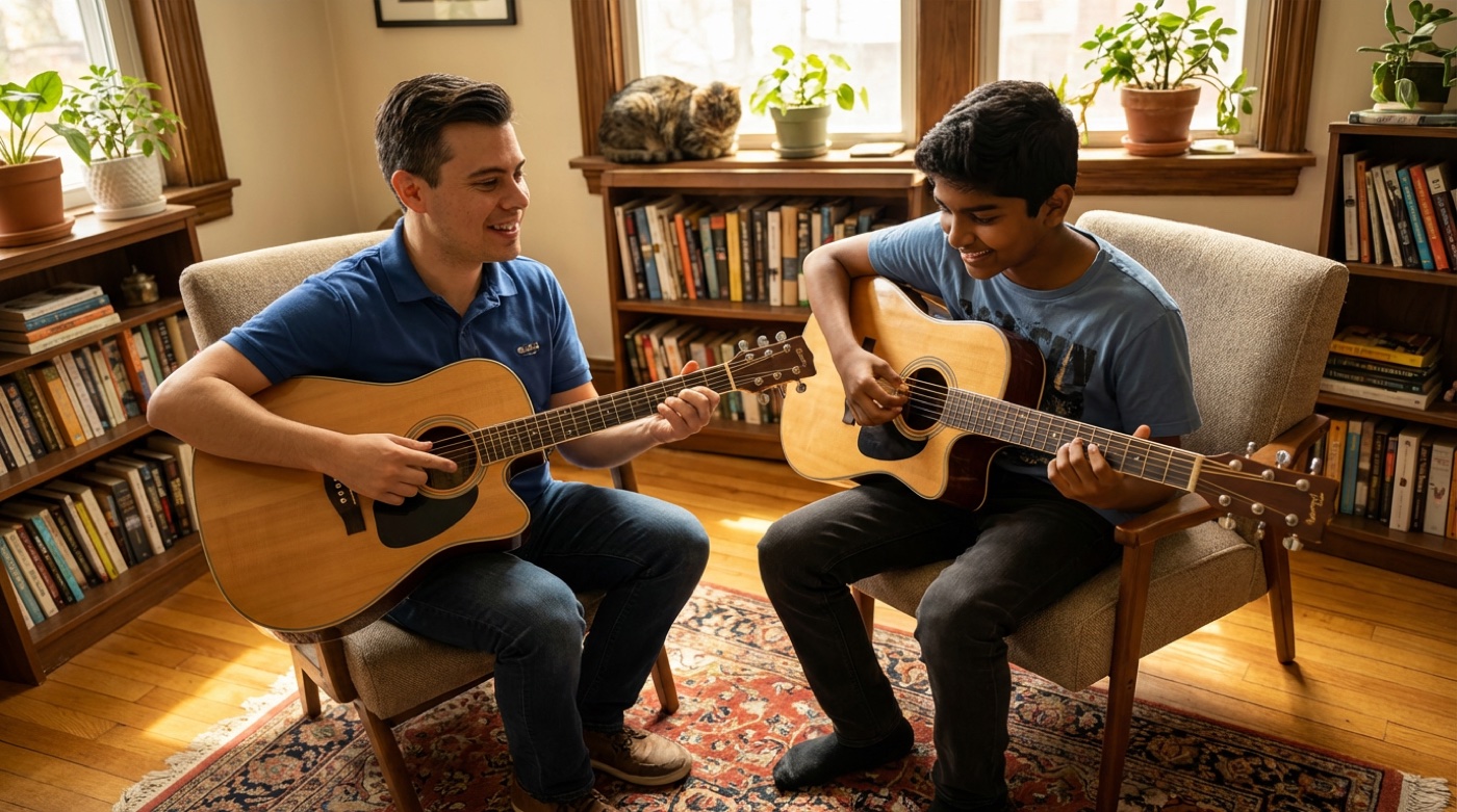 In-home guitar lesson with a Music and Mastery instructor in Orange County
